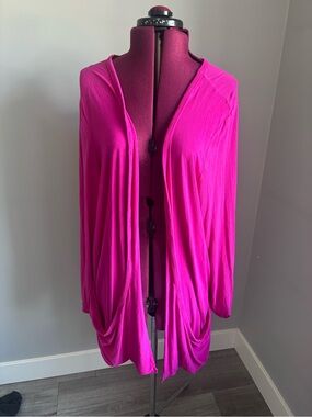 Tribal Fuchsia Open-Front Draped RayonCardigan